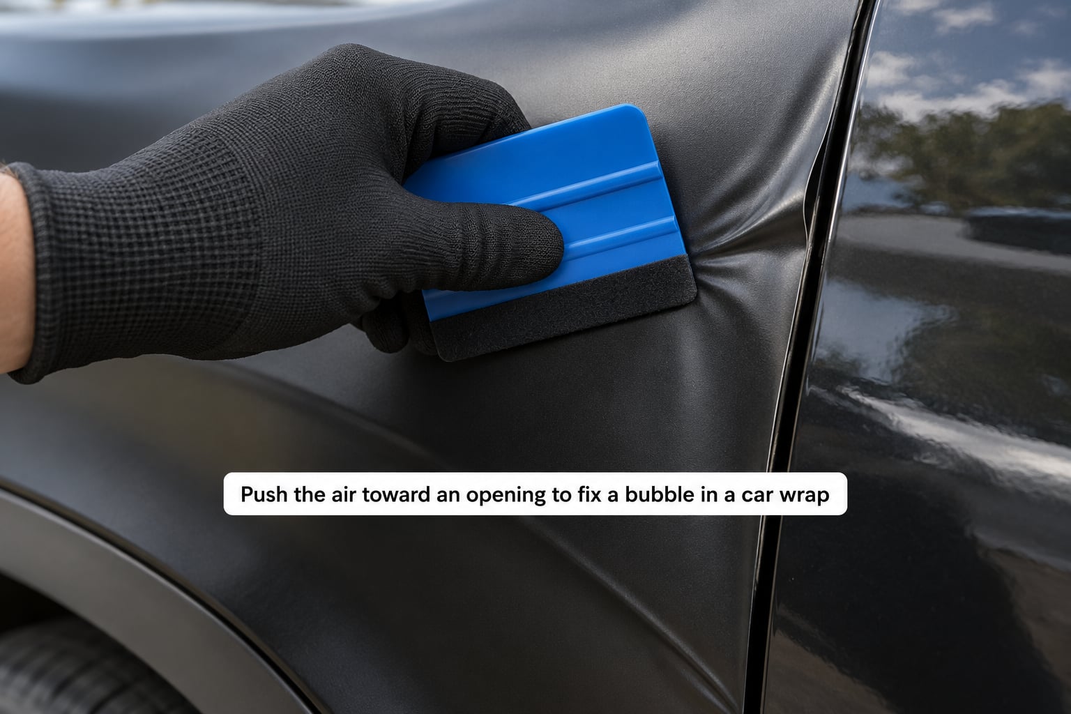 Push the air toward an opening to fix a bubble in a car wrap